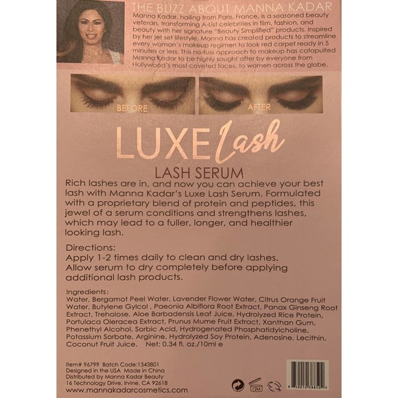 MANNA KADAR LUXE LASH SERUM .34 Fl Oz NIB/SEALED - Picture 2 of 2